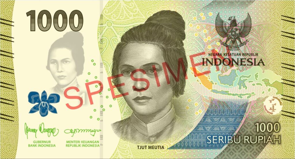 biljet van 1.000 roepia met het portret van Cut Nyak Meutia.